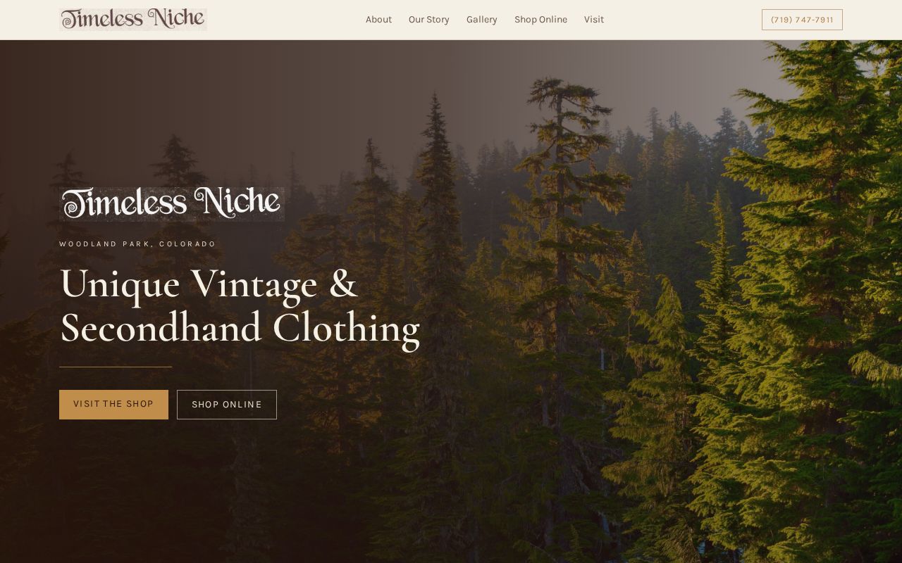 Timeless Niche - vintage and secondhand clothing shop website preview