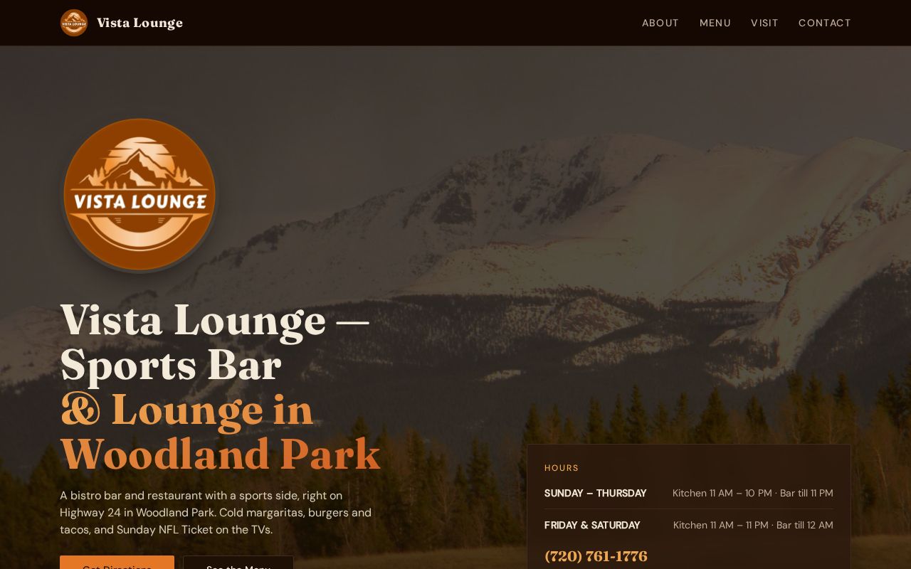 Vista Lounge - sports bar and restaurant website preview